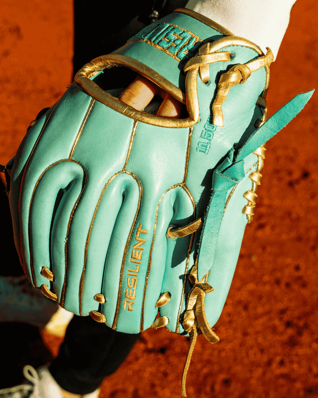 Resilient SFBL Relic MXT Series - Mint & Gold Baseball Glove - Image 6